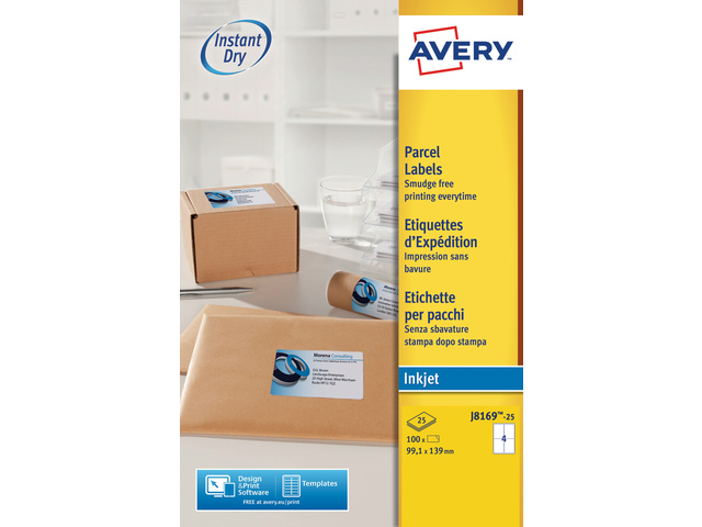Inkjetetiket Avery 99,1x139 wit doos 25 vel 4 et. per vel