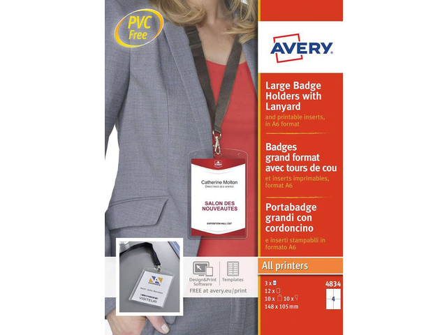 Badgehouder Avery A6 incl. insteekkaarten en lanyards 10s