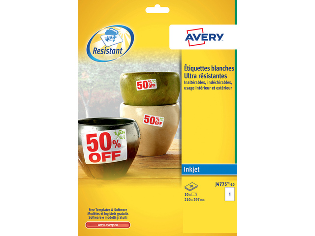 Weerbest. etiket Avery 210x 297mm doos 10 vel 1 et. per ve