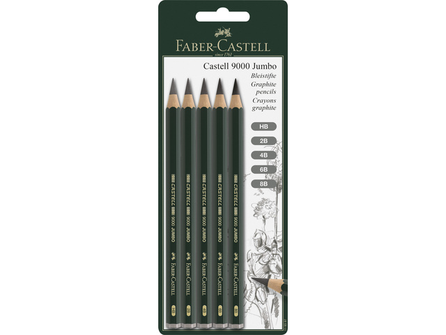 Potloodset FC 9000 Jumbo 5 st. hardheden: HB-2B-4B-6B-8B
