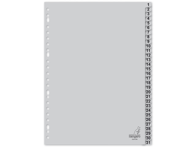 Tabblad Kangaro A4 cijfers PP 120 micron 23r. 31dlg grijs