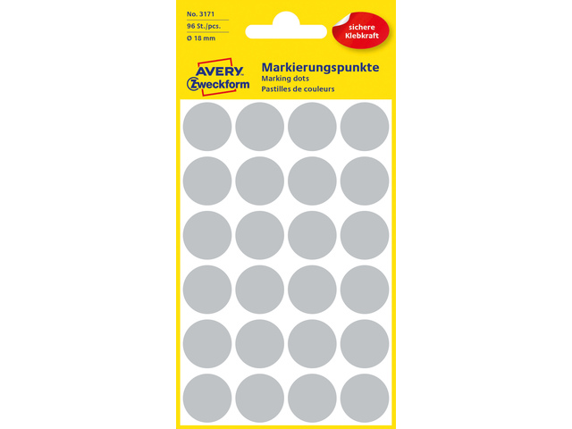 Etiket Zweckform 18mm rond blister 4 vel a 24 et. grijs