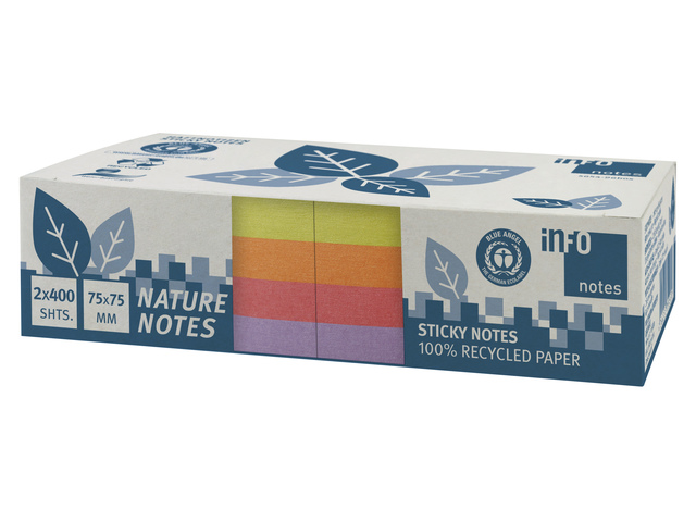 Info notes 75x75mm, 2 x 400 blaadjes, 4 kleuren, blauwe