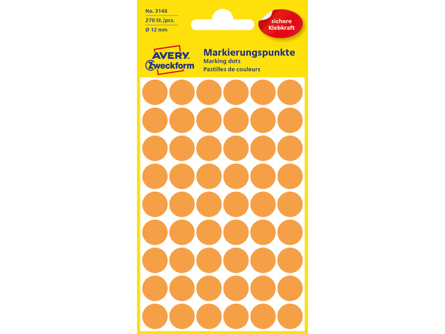 Etiket Zweckform 12mm rond blister 5 vel a 54 et. l.oranj