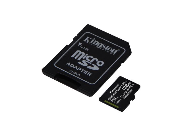 Micro SD kaart Kingston Canvas Select Plus 128GB inclusief SD