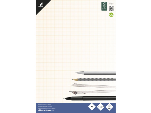 Millimeterpapier Kangaro A3 80 grams blok 25 vel