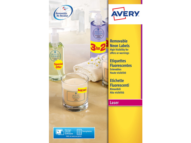 Adresetiket Avery 99,1x38,1mm neonroze doos 25 vel 14 et. pe