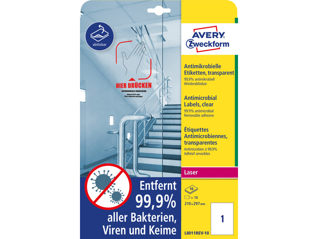 Bedrukbaar antimic. etiket Zweckform 210x297mm transp.