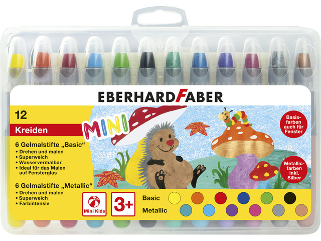 Gelkleurpotloden EFA 12 stuks in plastic etui 6 basic en 6