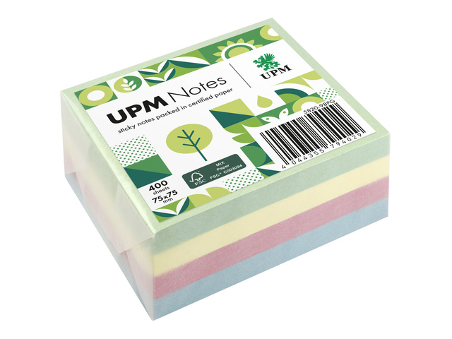UPM notes 75x75 ass. pastel blok a 400 vel roze, geel,