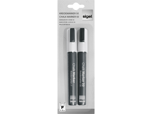 Krijtstift Sigel beitelpunt 1-5 mm wit set 2 stuks