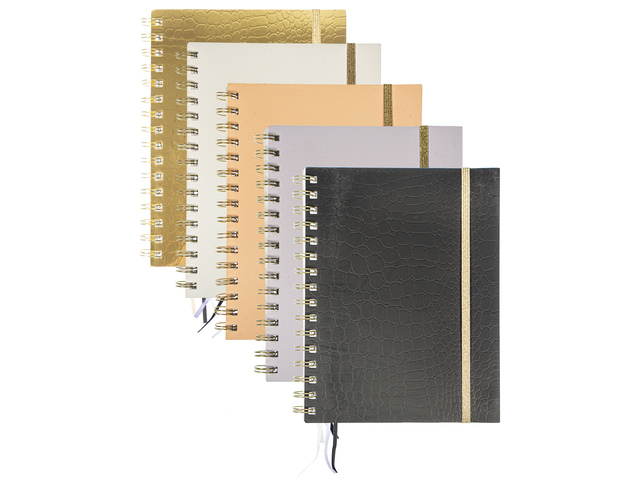 Spiraalboek Pure Croco A5 lij pak a 5 stuks assorti kleuren