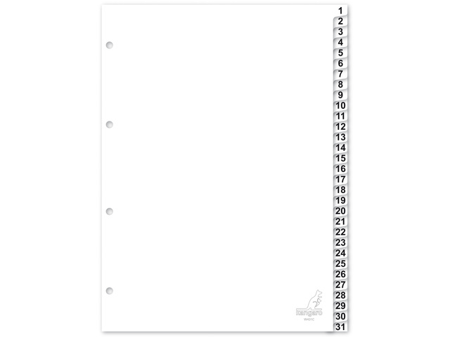 Tabblad Kangaro A4 cijfers PP 120 micron 4r. 31dlg wit