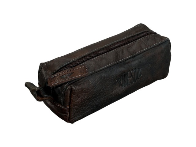 Etui Pride and Soul echt leer grijs/bruin 20x6x7cm