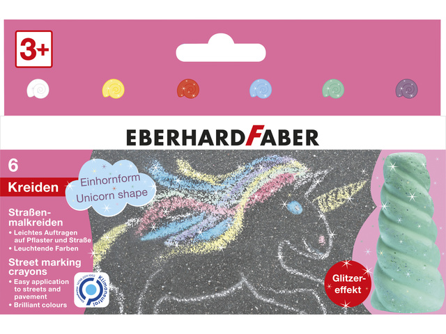 Stoepkrijt EFA Unicorn 6 stuks met glitters