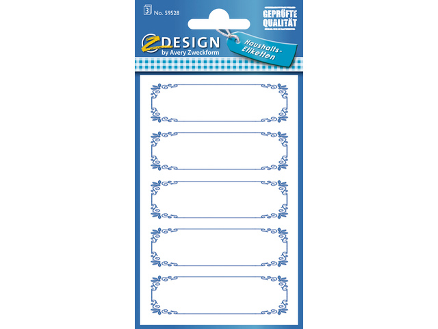Huishoudetiket Z-design Home blauw gekaderd 3 vel a 5st.