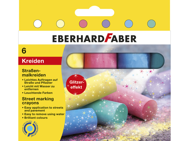 Stoepkrijt EFA rond 6 glitterkleuren