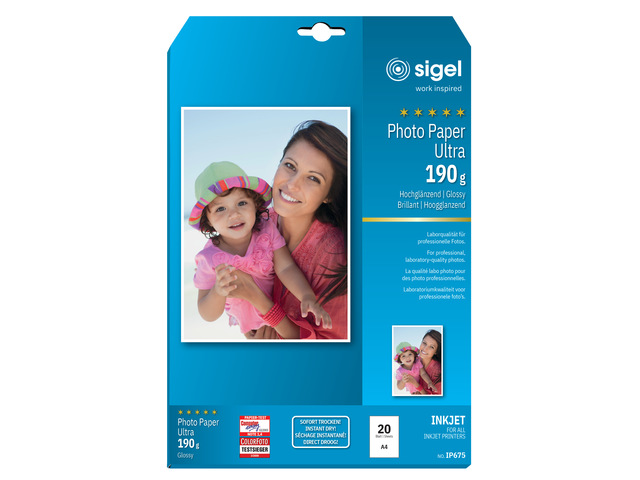 Inkjetfotopapier Sigel A4 Ultra 180grs superwit 20 vel h