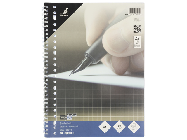 Collegeblok Kangaro A4 ruit 10mm 23r 60grs 80 blad krimp a