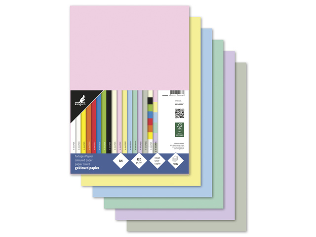 Papier Kangaro A4 120gr pastel assorti pak 100 vel