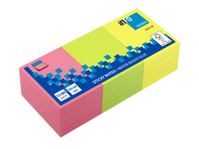 Info notes 50x40mm ass. felle kleuren pak 12 blok