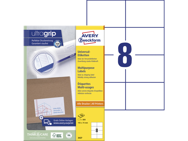 Etiket Avery ILK 105x74mm wit doos 100 vel 8 et. per vel