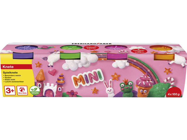 Kinderklei EFA Glitter in beker, 4x100gr. Groen, roze,