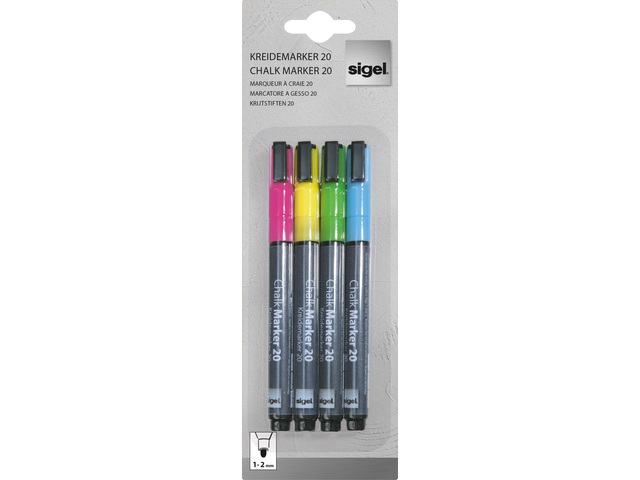 Krijtstift Sigel ronde punt 1-2 mm set 4 kleuren