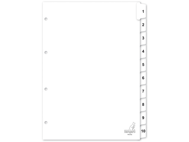 Tabblad Kangaro A4 cijfers karton 190grs 4r. 10dlg wit