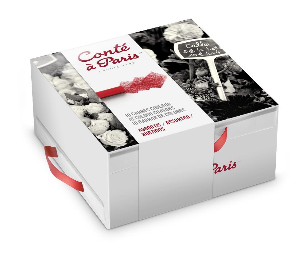 Conté à Paris Kistje met 3 laden 18 kleur carrés assorti