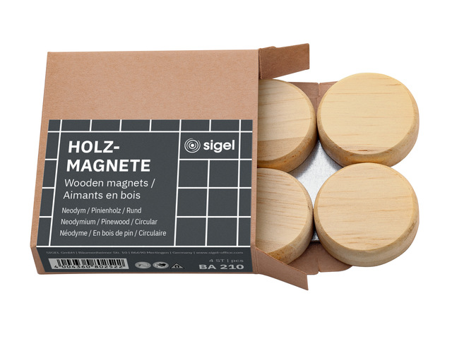 Magneten Sigel rond hout 4stuk 33mm rond