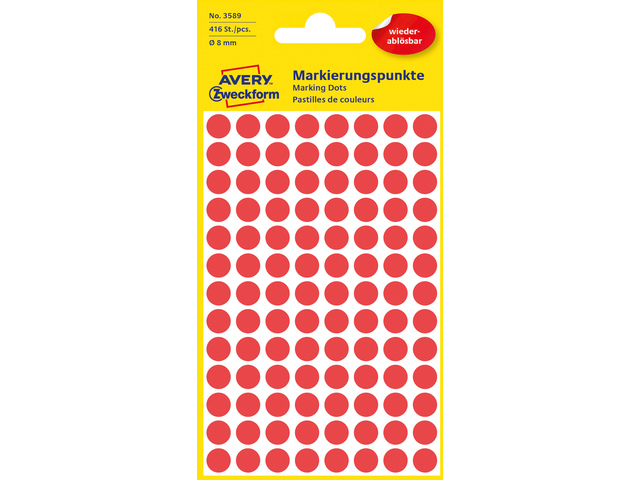 Etiket Zweckform 8mm rond blister 4 vel a 104 et. rood - AV-3589