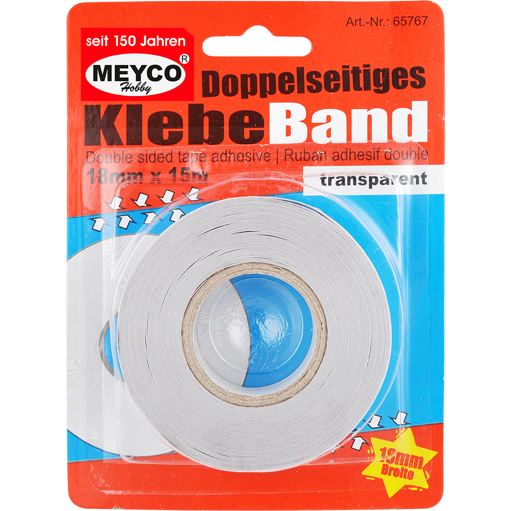 Meyco Dubbelzijdig plakband, 18 mm x 15 m