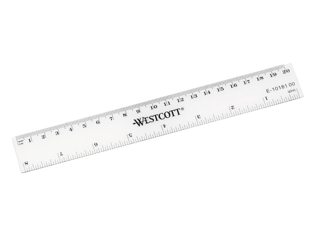 Liniaal Westcott 20cm kunststof cm/inch verdeling
