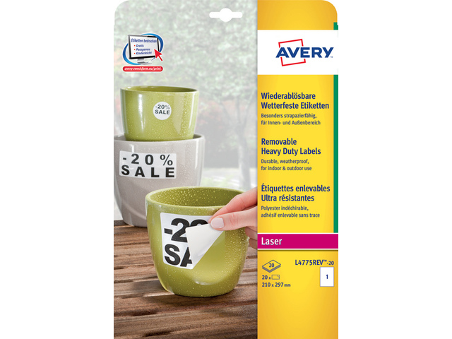 Weerbest.etiket Avery NP 210x 297mm doos 20 vel 1 etiket per