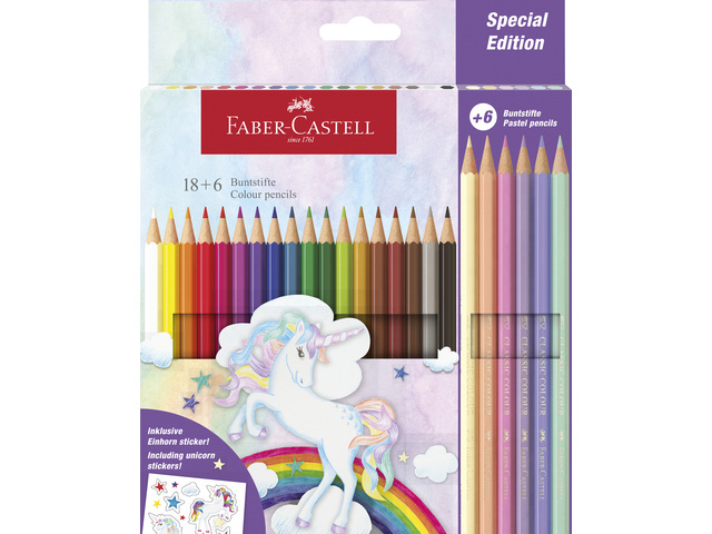 Kleurpotlood FC Unicorn zes- kantig 18 st. Kleuren+6 pastel
