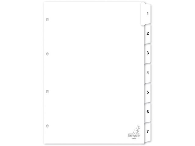Tabblad Kangaro A4 cijfers karton 190grs 4r. 7dlg wit