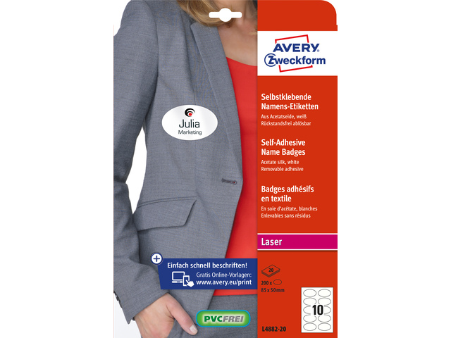 Naambadge zelfkl. Zweckform ovaal 85x50mm wit afneembaar - AV-L4882-20