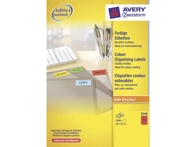 Etiket Avery ILK 70x37mm rood doos 100 vel 24 et. per vel