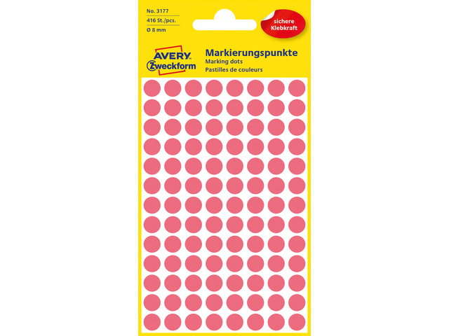 Etiket Zweckform 8mm rond blister 4 vel a 104 et. rood - AV-3177