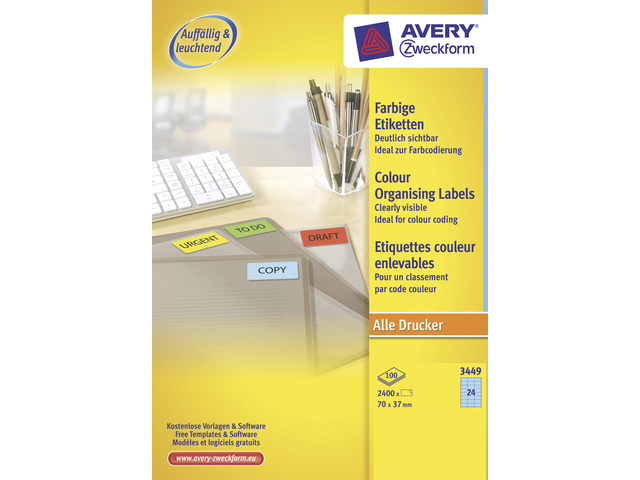 Etiket Avery ILK 70x37mm blauw doos 100 vel 24 et. per vel