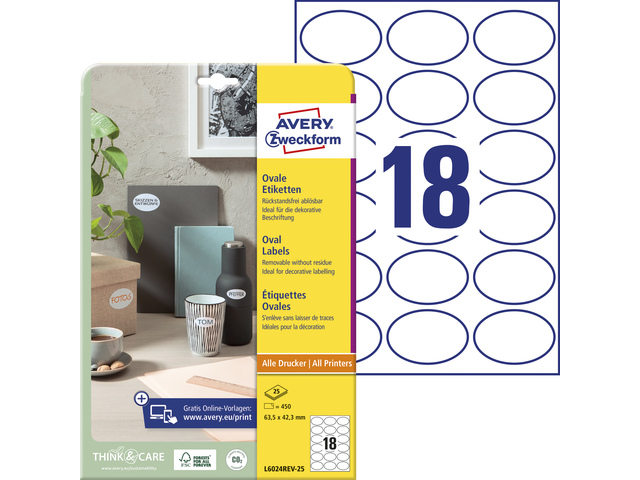 Etiket Avery ILK 63,5x42,3mm wit NP doos 25 vel 18 et. per