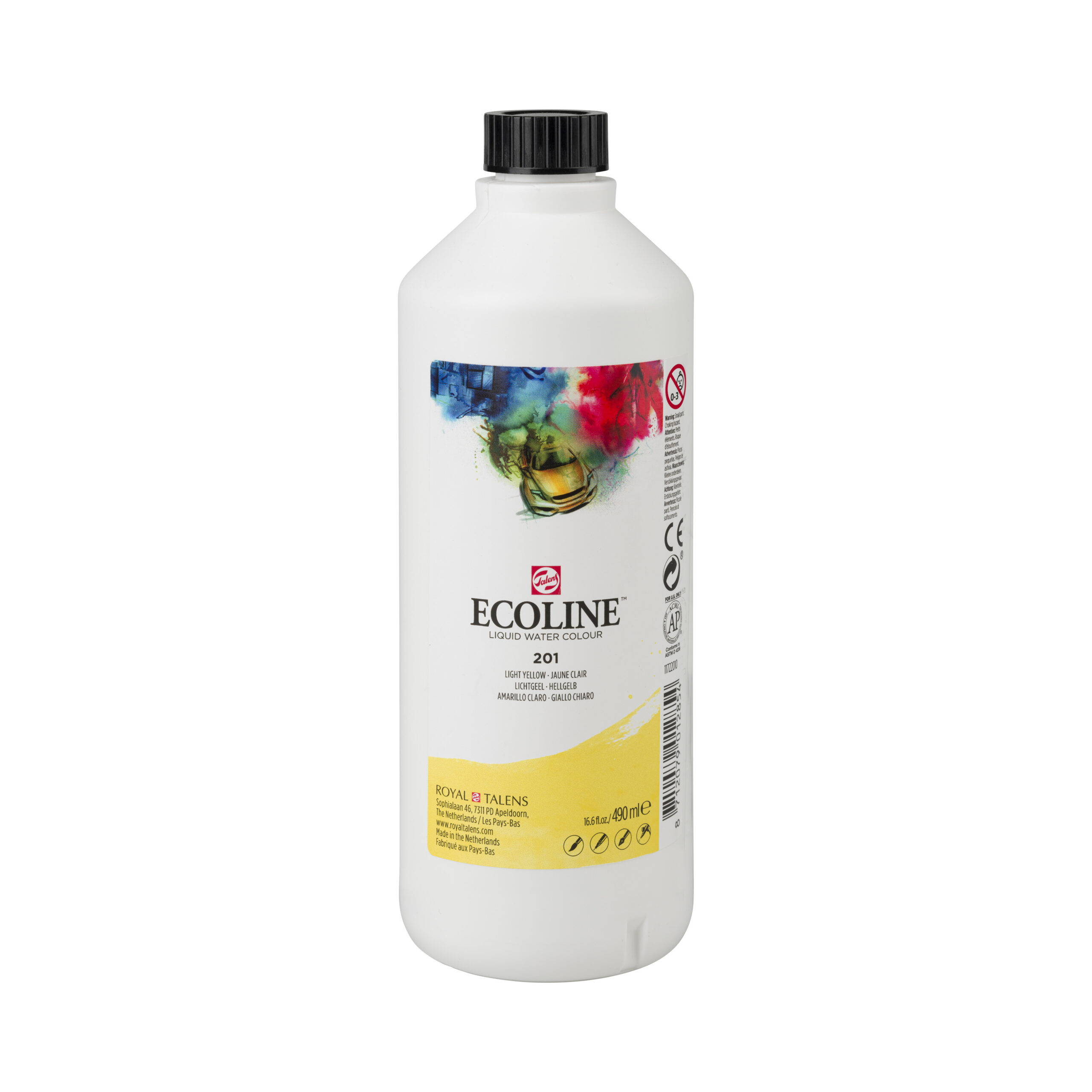 Ecoline Vloeibare Waterverf Fles 490 ml Lichtgeel 201