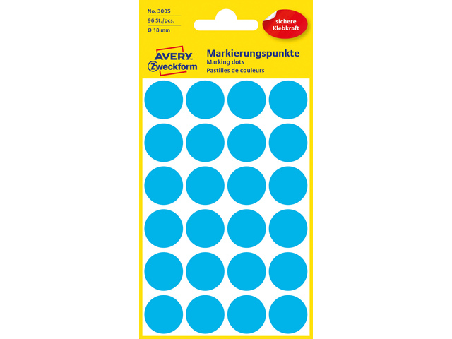 Etiket Zweckform 18mm rond blister 4 vel a 24 et. blauw