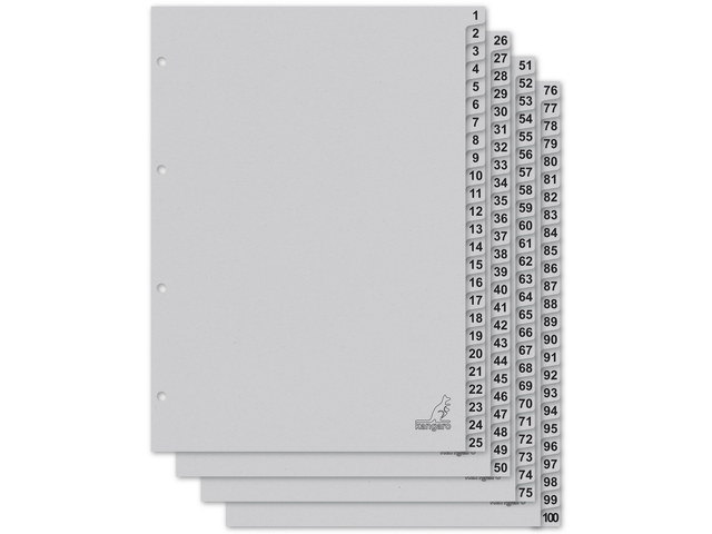 Tabblad ECO Kangaro A4 cijfers 180gr grijs karton 4r 100dlg F