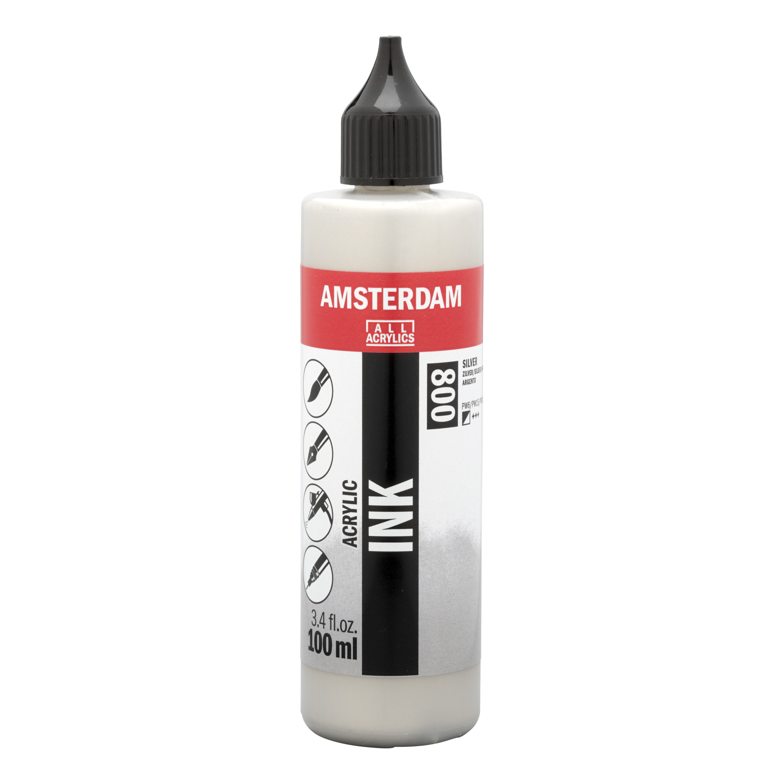 Amsterdam Acrylinkt Fles 100 ml Zilver 800