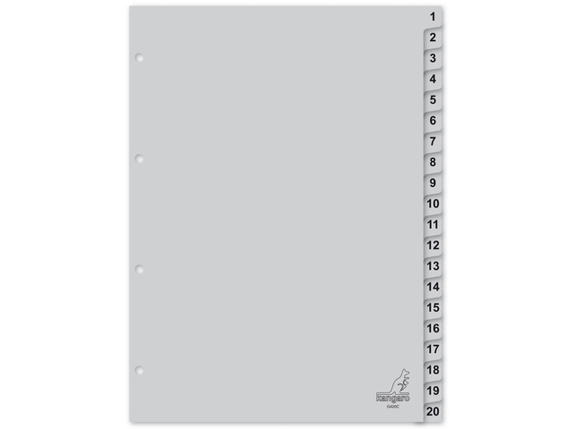 Tabblad Kangaro A4 cijfers PP 120 micron 4r. 20dlg grijs