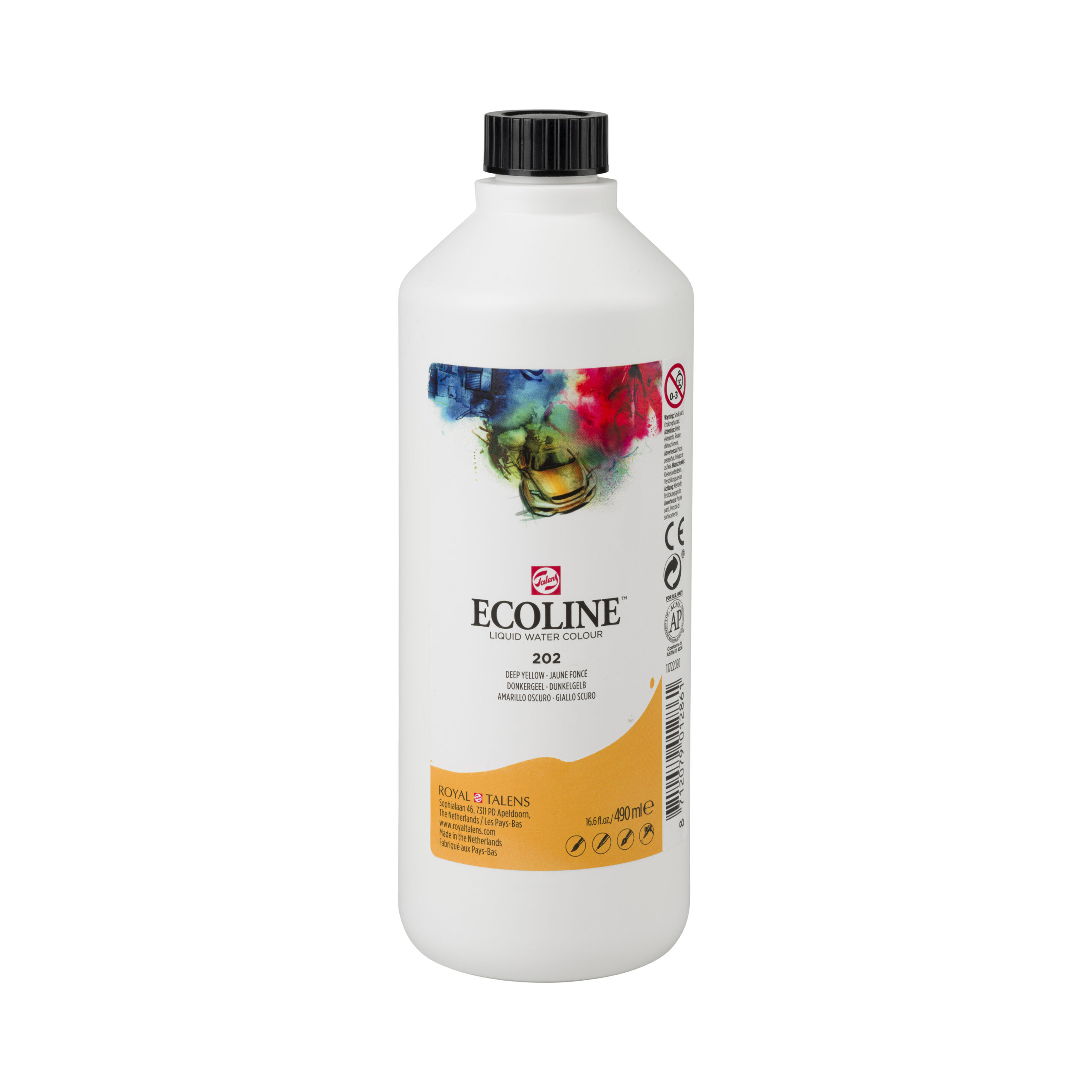 Ecoline Vloeibare Waterverf Fles 490 ml Donkergeel 202
