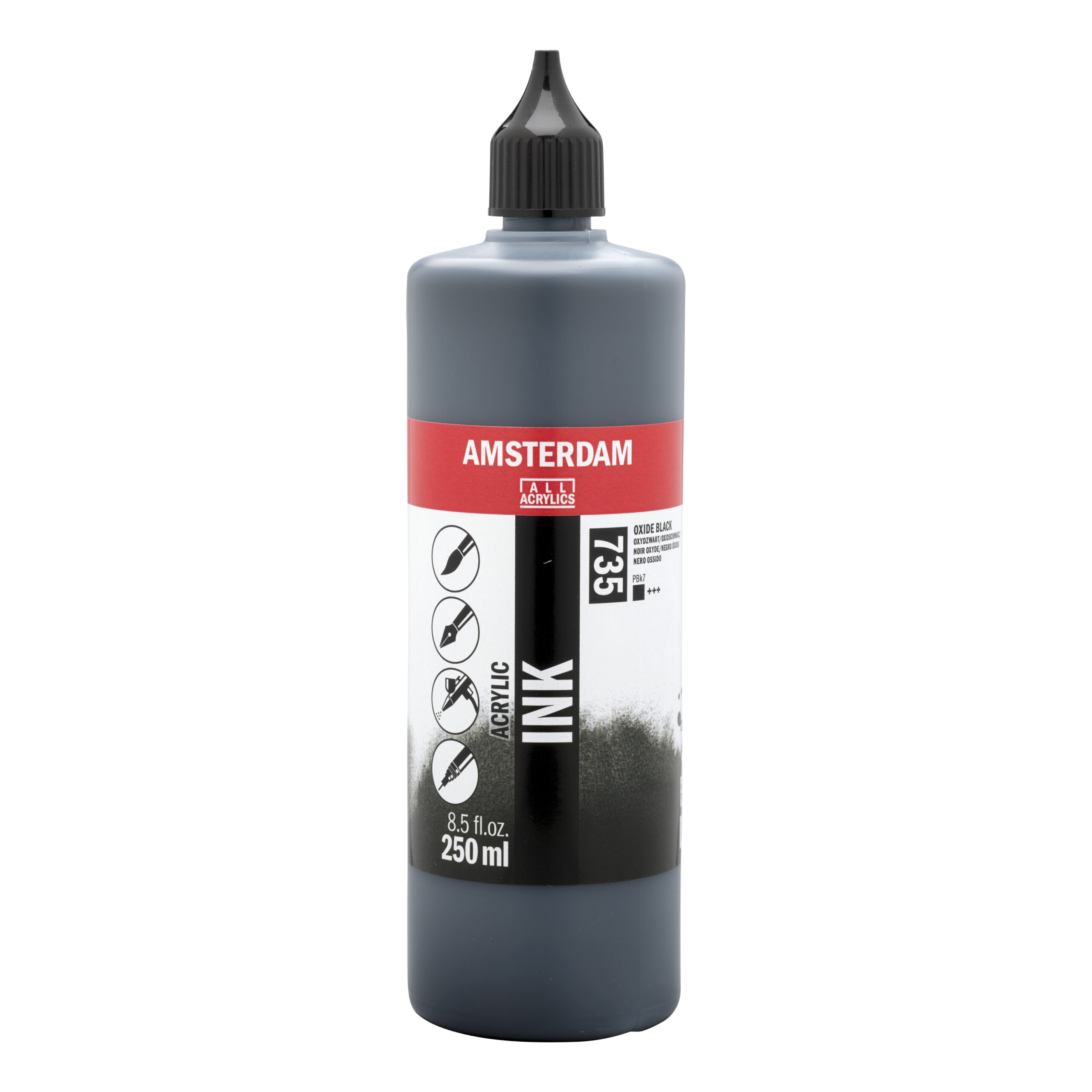Amsterdam Acrylinkt Fles 250 ml Oxydzwart 735