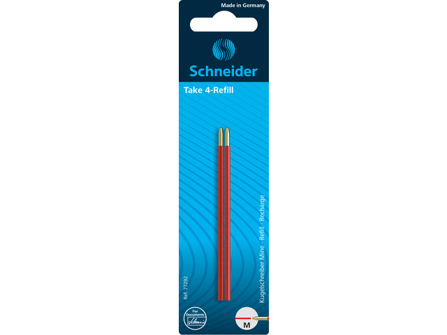 Balpenvulling Schneider Take 4 blister 2 stuks M rood
